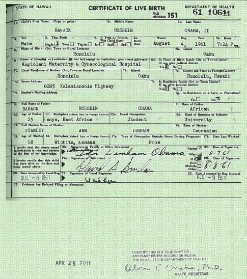 Barrack Obama Certificate of Live Birth
