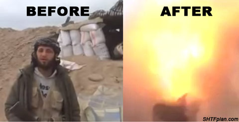 VAPORIZED: The Moment An Islamic Extremist Filming A Propaganda Video Is Wiped Out By An Artillery Shell