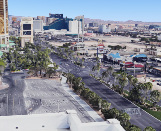 The shooter’s vantage point from the northeast corner of the Mandalay Bay Convention Center. (Screenshot via Google Maps)