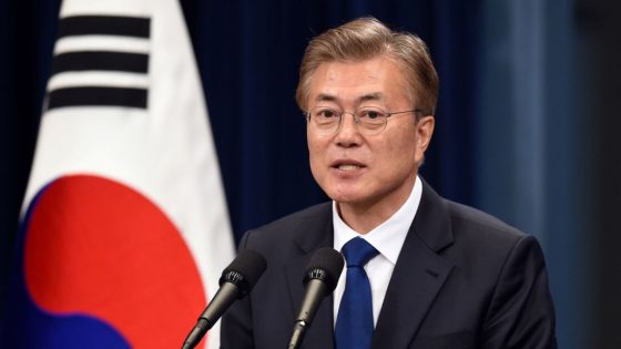 South Korea's new President Moon Jae-In speaks during a press conference at the presidential Blue House in Seoul
